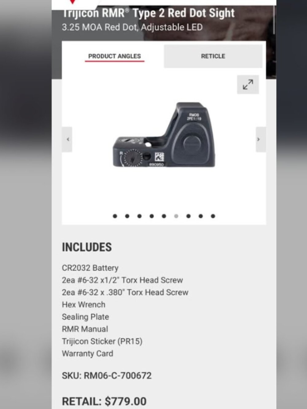 Trijicon RMR Type 2 Red Dot Sight